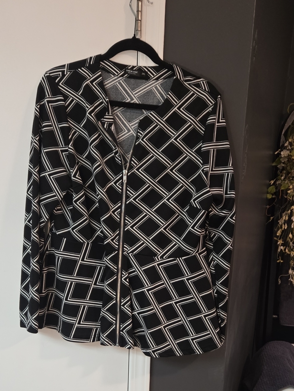 Black & White Geometric Zip Jacket